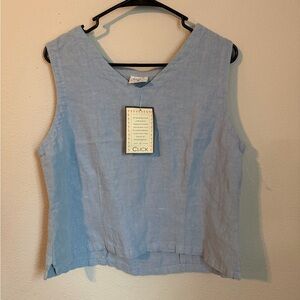 Women’s Click Color Me Cotton Tank 100% Linen Top Large Coastal Lagenlook Boho